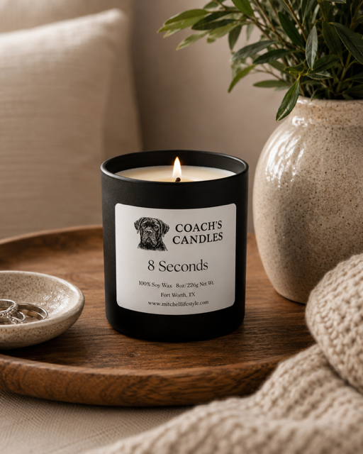 8 Seconds Leather Soy Candle | 8.5 oz | Coach's Candles