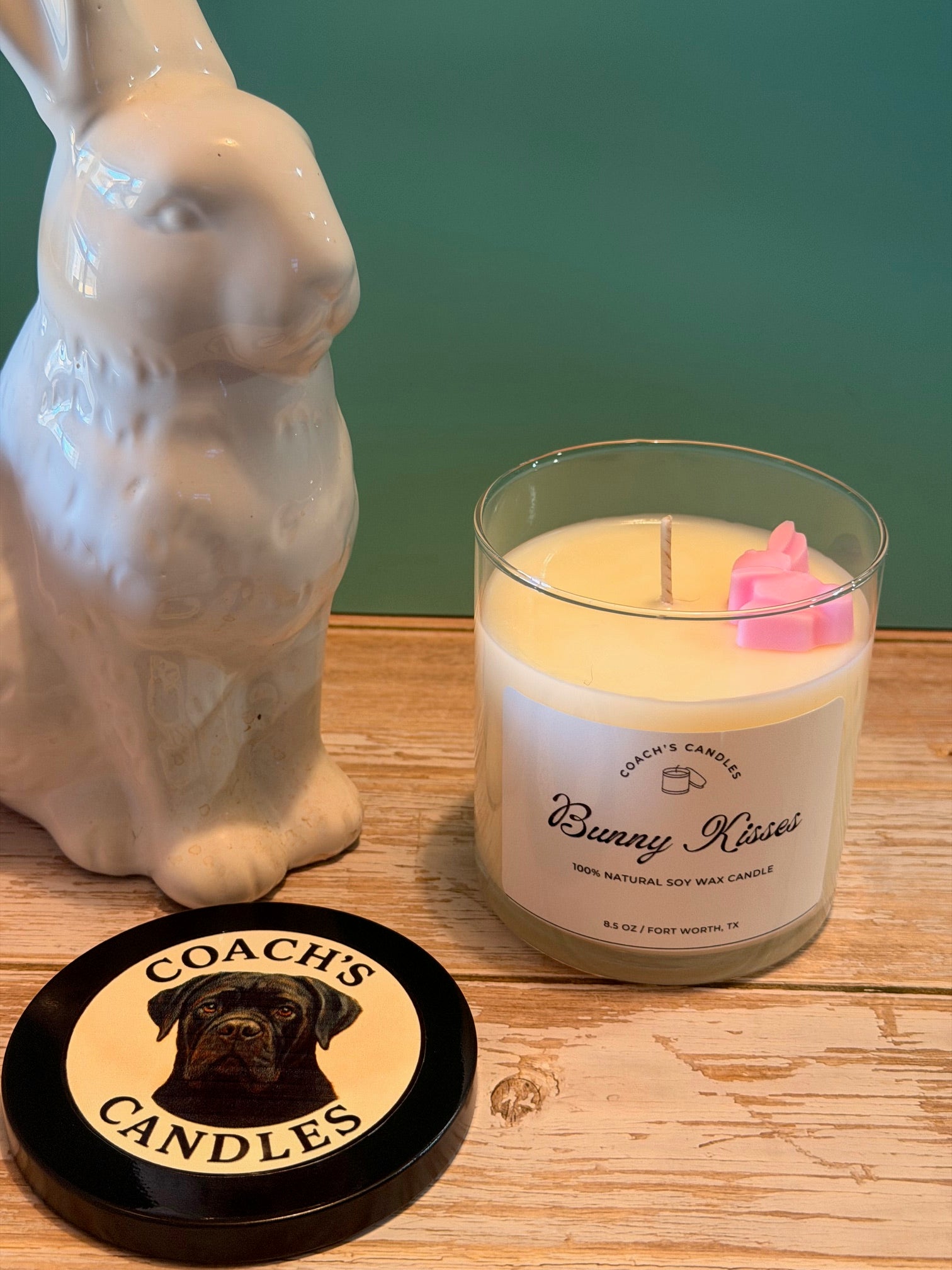 Easter soy candle by Coach's Candles scented with lily of the valley, soft musk, and fresh green notes