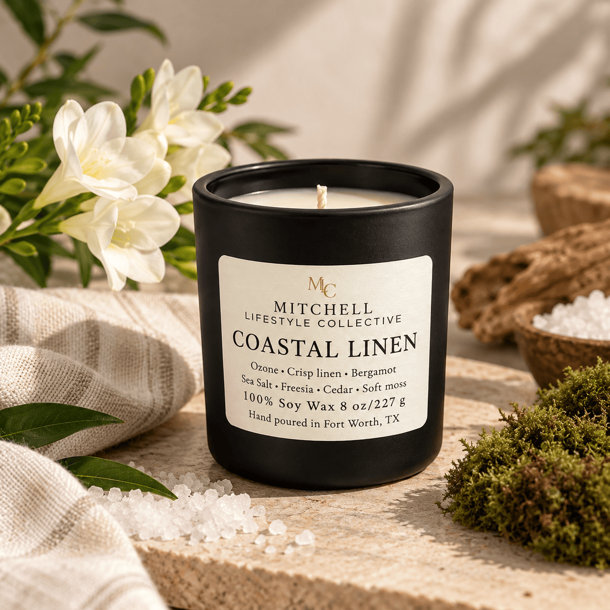 Coastal Linen Soy Candle | Sea Salt & Fresh Linen