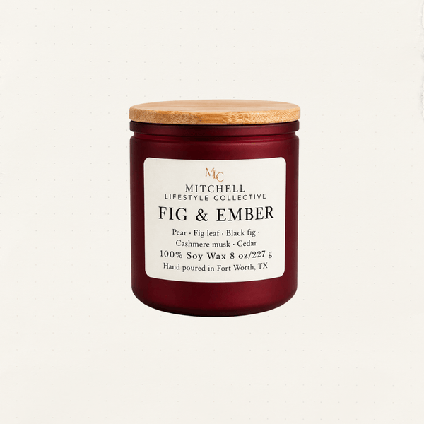 Fig and Ember soy candle - black fig and cashmere in a red jar