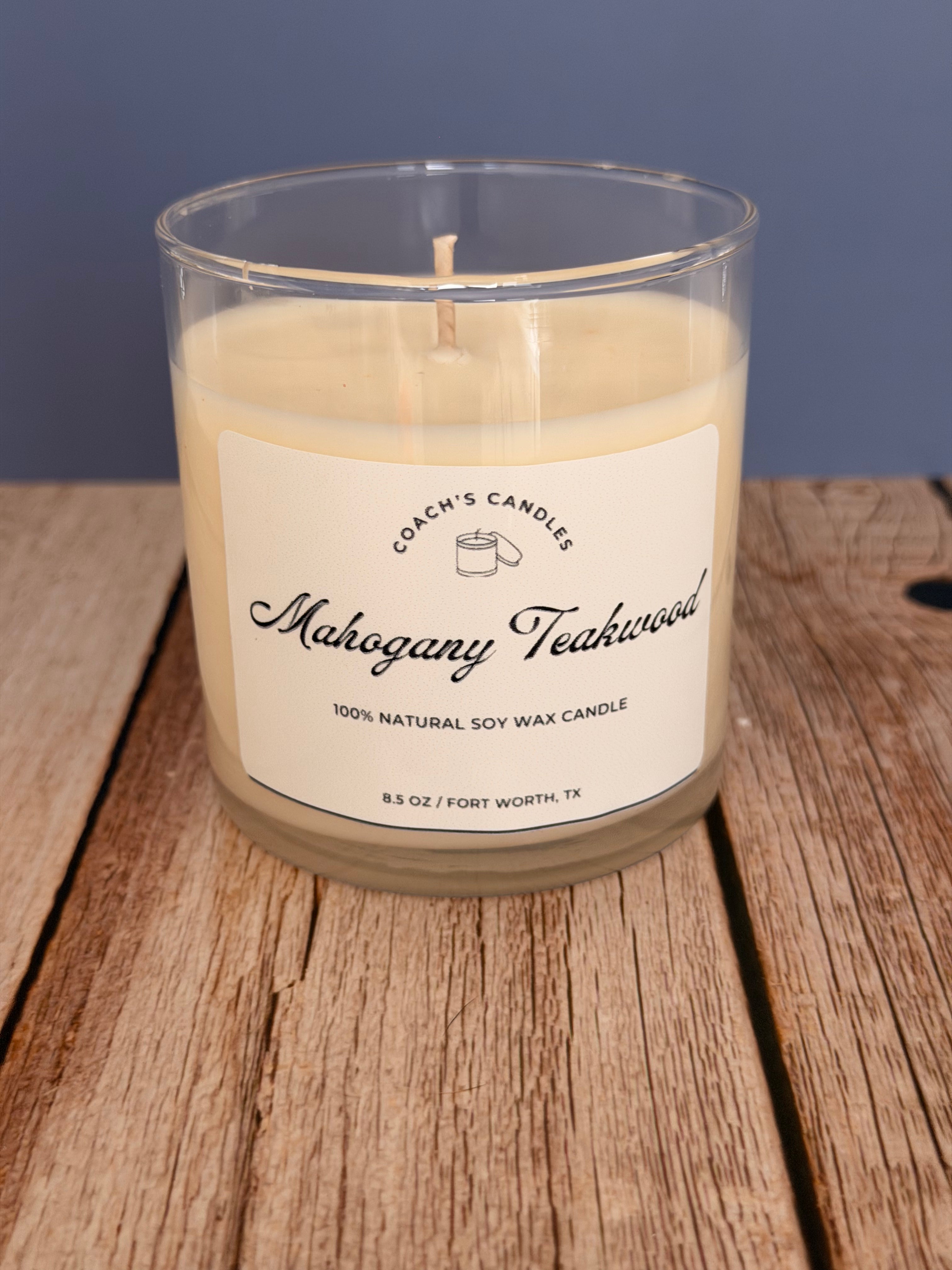 Mahogany Teakwood Soy Candle| 8.5 oz - Coach's Candles