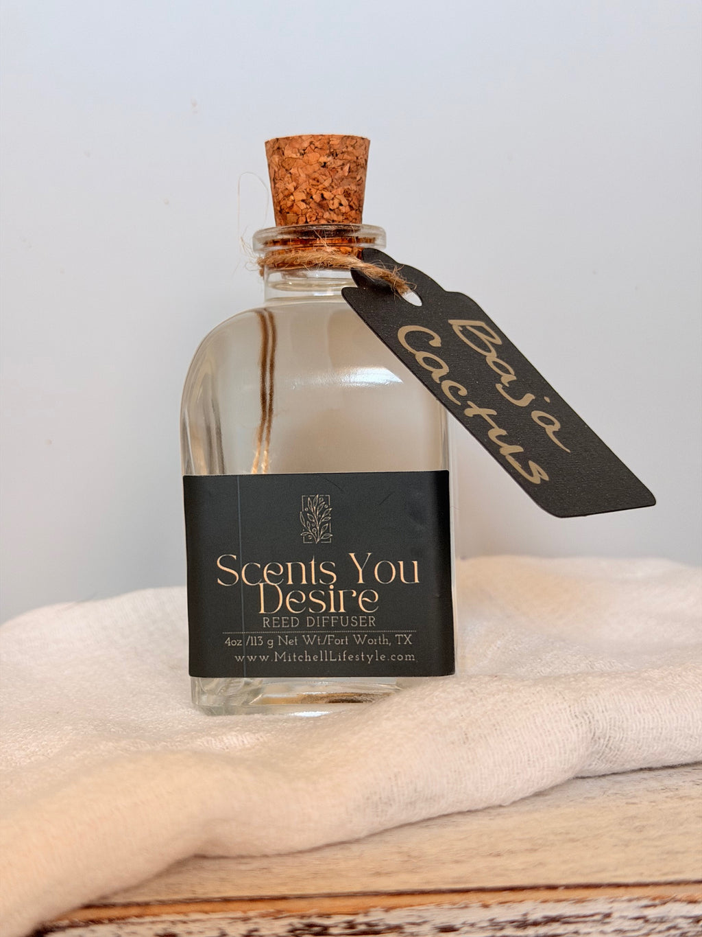 Luxury Baja Cactus reed diffuser by  Scents You Desire styled in a modern living space