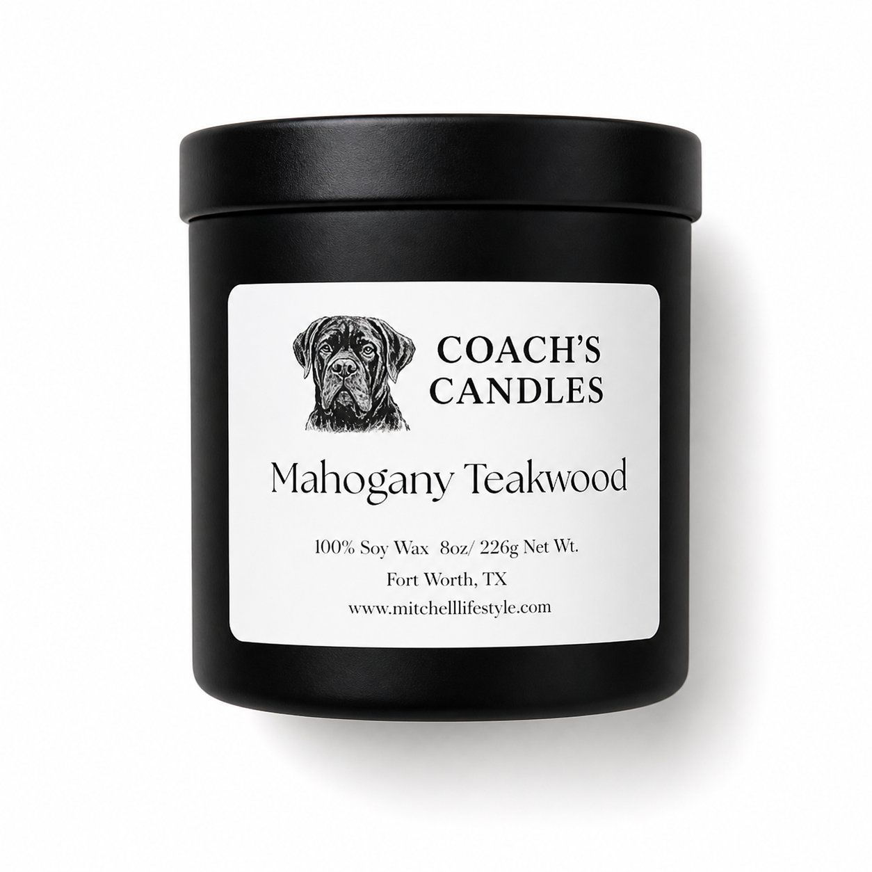 Mahogany Teakwood Soy Candle | 8.5 oz | Coach's Candles