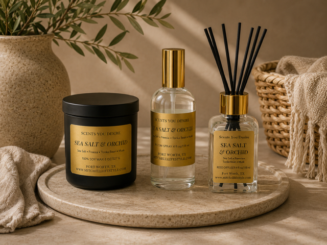 Sea Salt & Orchid Bundle — Candle, Spray & Diffuser | Mitchell Lifestyle