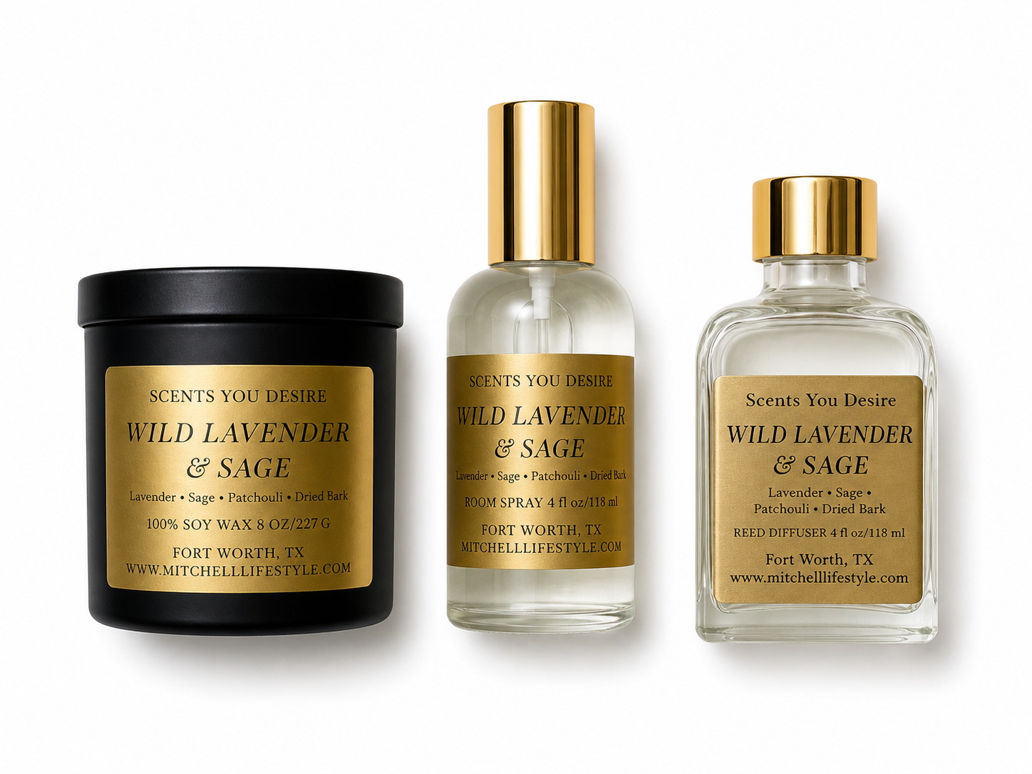 Wild Lavender & Sage Bundle — Candle, Spray & Diffuser | Mitchell Lifestyle