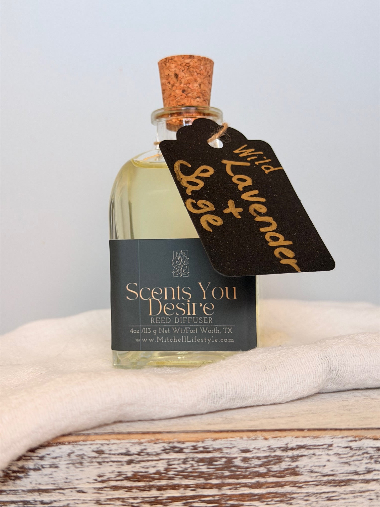 Wild Lavender and Sage luxury reed diffuser by Scents You Desire in a serene spa-inspired room