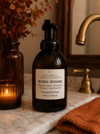 Worn Woods foaming hand soap pump bottle at a sink