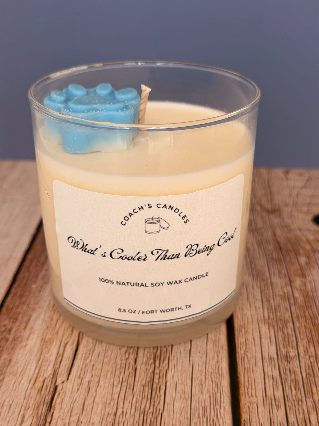 Cool Water type scented soy candle by Coach's Candles with fresh aquatic fragrance
